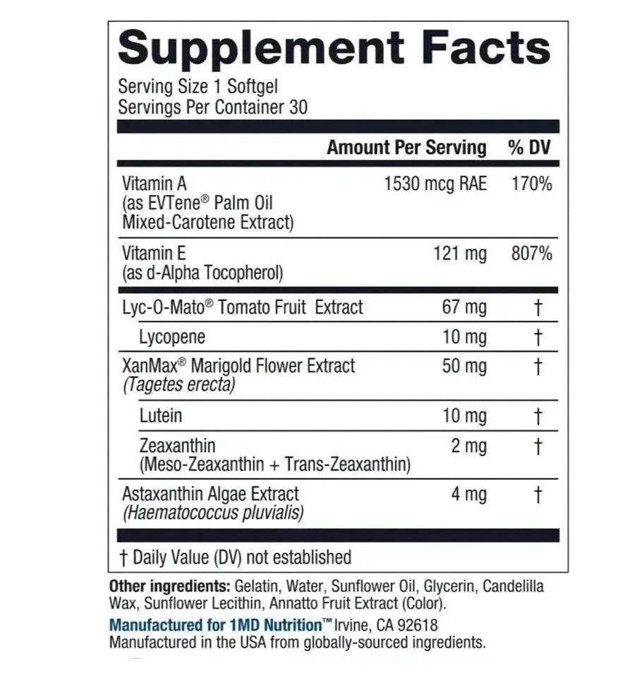 1MD Nutrition Vision MD Eye Vitamin CARMIS Eye Supplement 30 Softgels ﻿