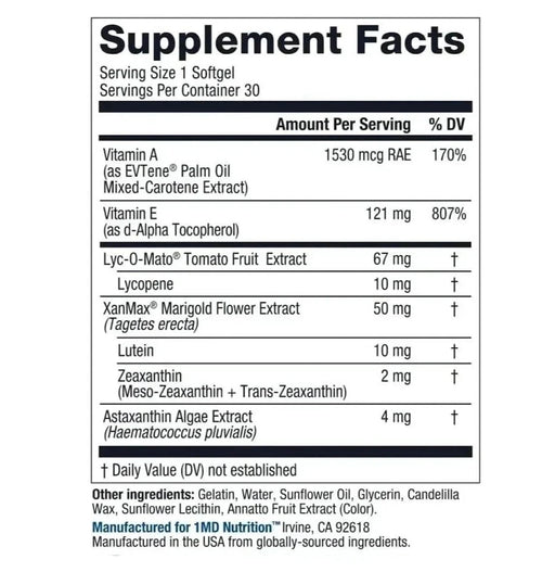 1MD Nutrition Vision MD Eye Vitamin CARMIS Eye Supplement 30 Softgels ﻿