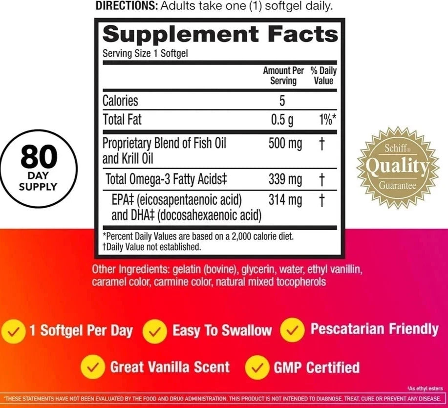 MegaRed 6X Advanced Absorption Omega 3 Fish Oil Supp.500mg 80 Softgels