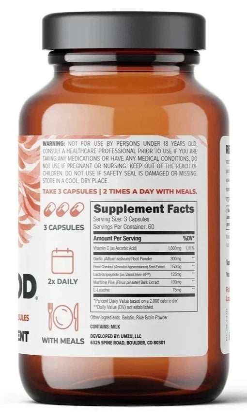 UMZU Redwood Blood Flow Support Dietary Supplement 30 Day Supply (180 Capsules)