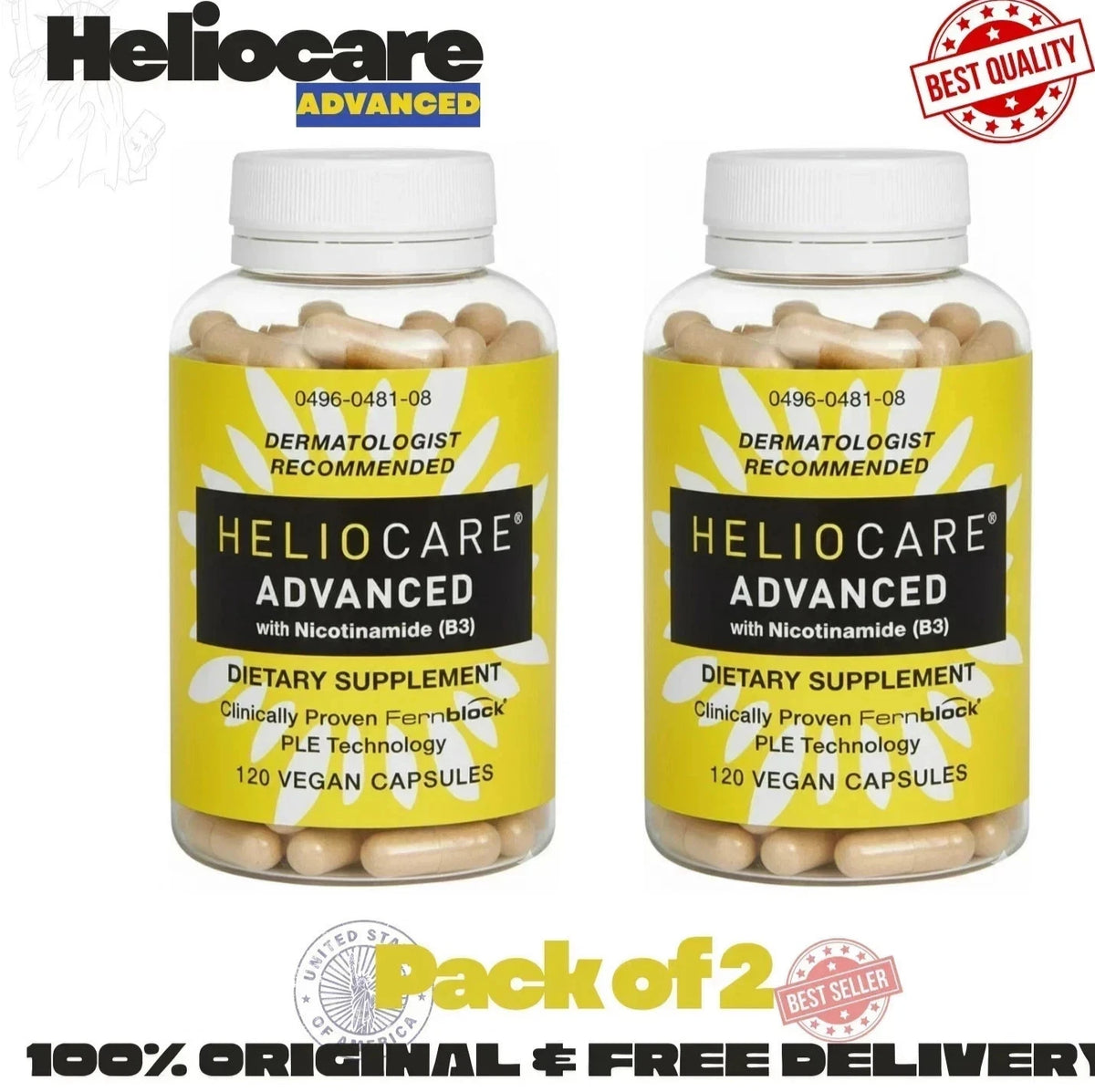 2 Packs Heliocare Advanced Nicotinamide B3 Skin Health 120 Capsules Exp: /2028