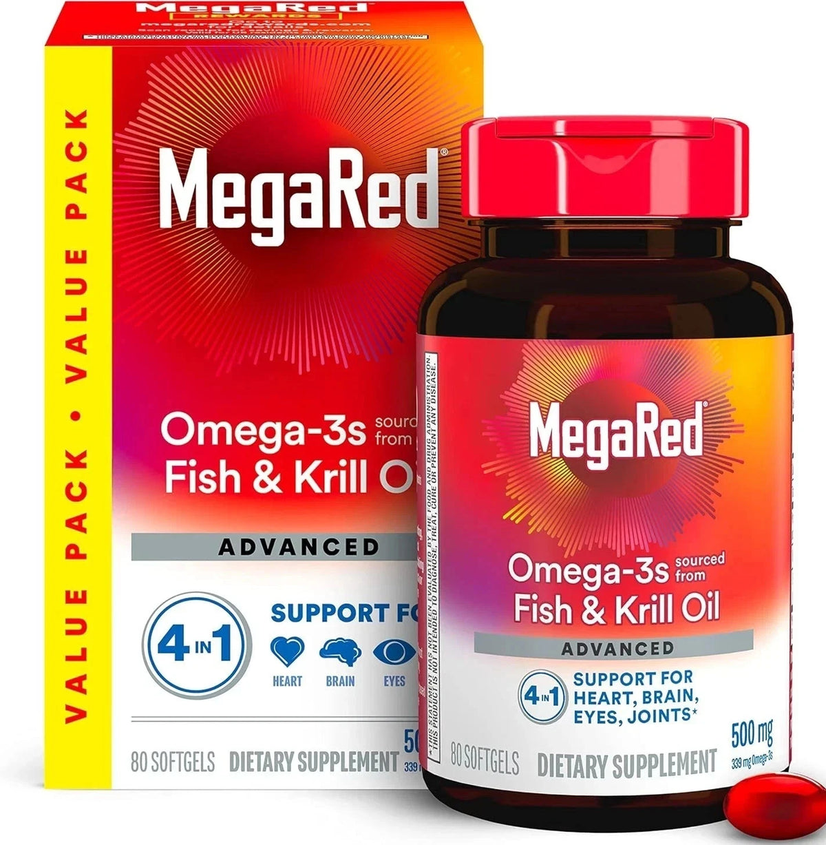 MegaRed 6X Advanced Absorption Omega 3 Fish Oil Supp.500mg 80 Softgels