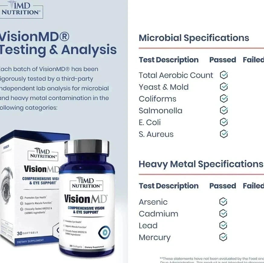 2 pack MD Nutrition Vision MD Eye Vitamin CARMIS - Eye Supplement 30 Softgels.